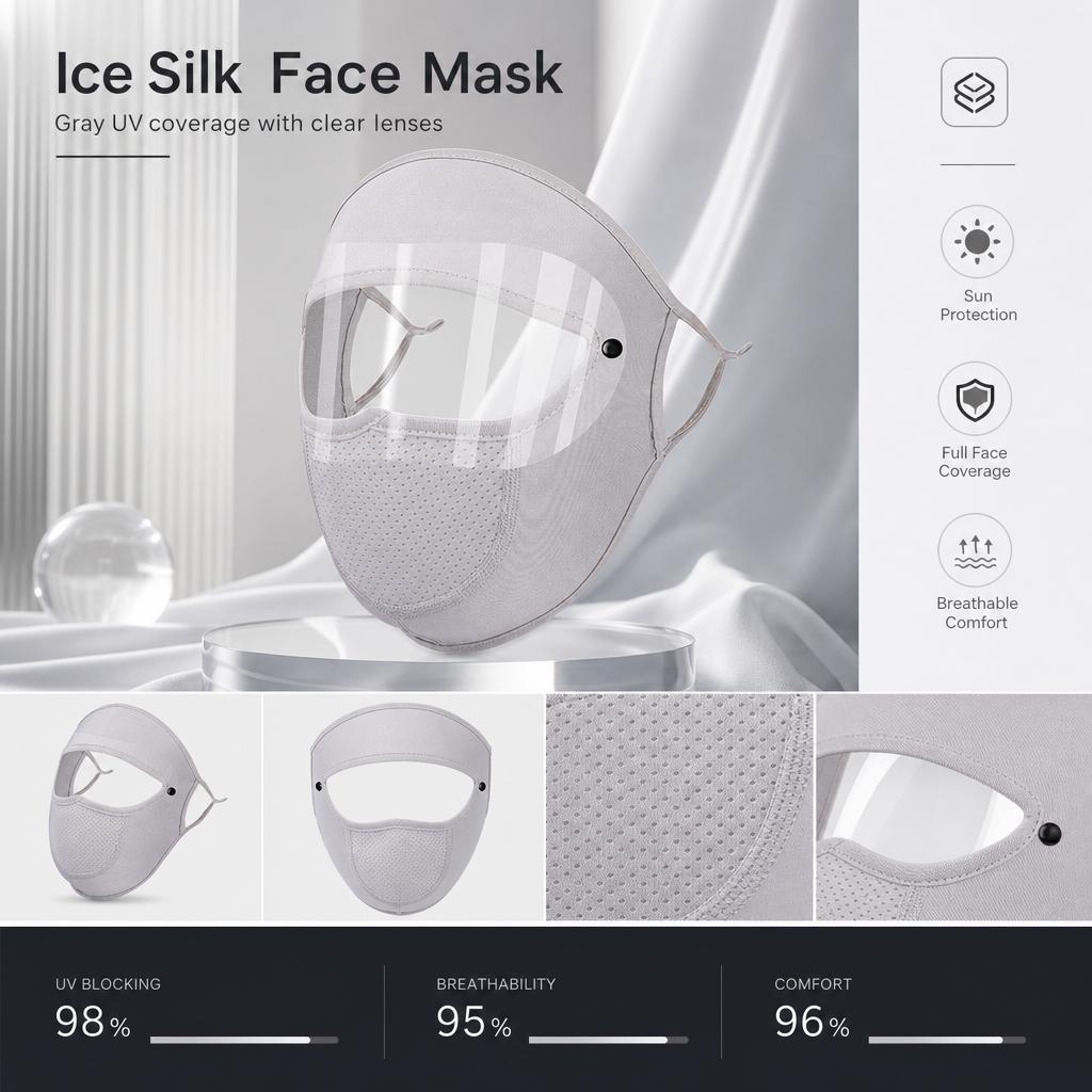 Ice Silk Full Face UV Protections Mask With Goggles UPF50+ For Outdoor Activities