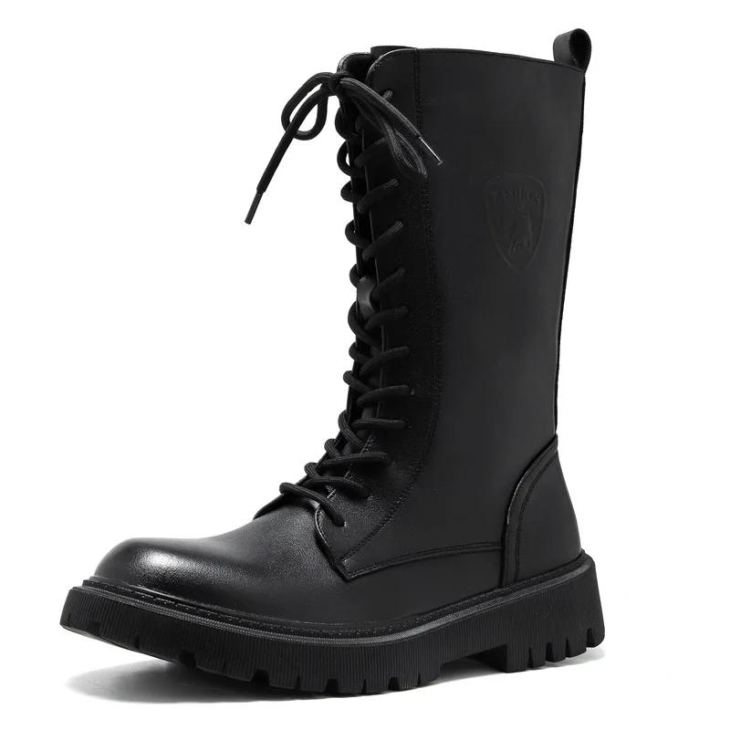 

Men S High-Top Genuine Leather Boots British Style Casual Riding Boots Fashionable Motorcycle Boots Thick Sole Zipper Work Shoes 44