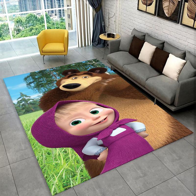Cartoon Cute M-Masha Bear Non-Slip Area Rug for Living Room,Bedroom,Playroom,Soft Carpet Floor Mat Home Decor Rug Kids Room