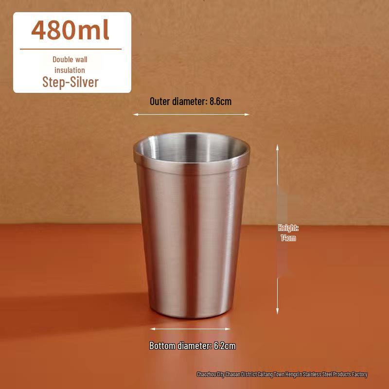 Korean Style Double Layer Insulated 304 Stainless Steel Cup for Water, Tea, Coffee, Beer, and Cold Drinks