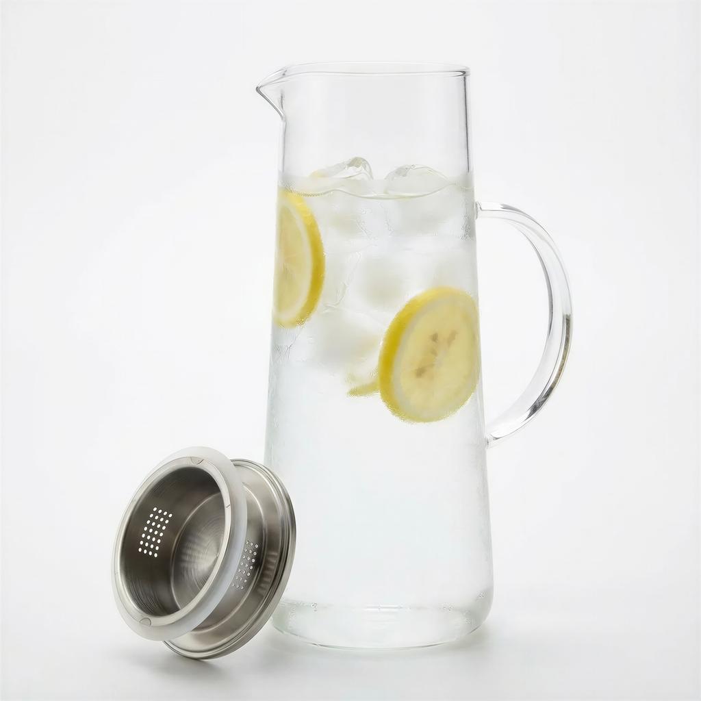 1.3L Glass Jug With Lid For Serving Tea, Water, Juice, Mulled Wine