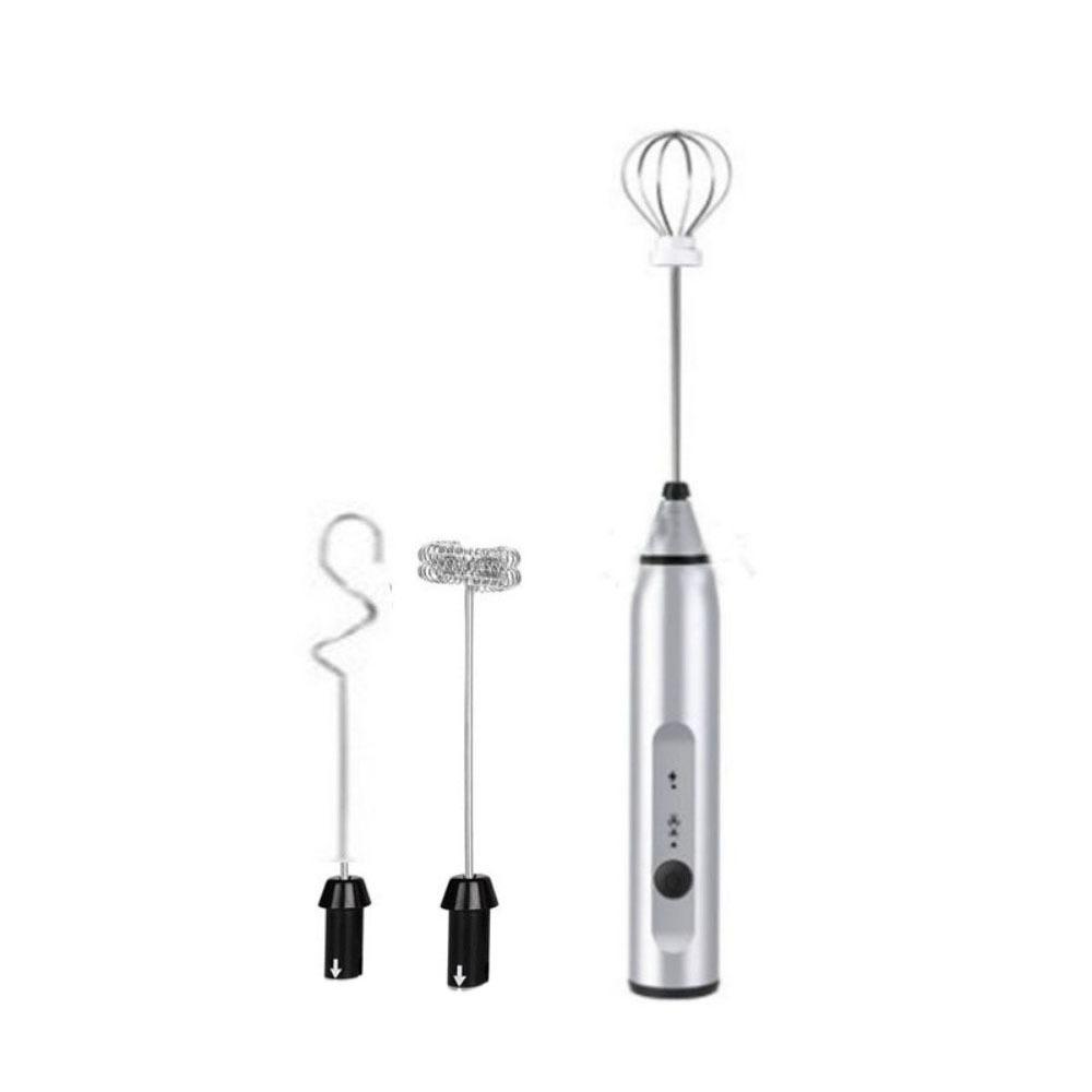

USB Rechargeable Electric Milk Frothers Handheld Mini Coffee Maker Portable Coffee Whisk Baking срібний