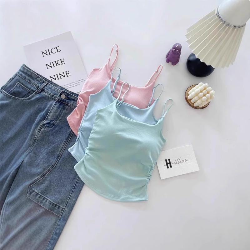 Sweet & Spicy Pleated Camisole Vest with Built-in Cup – Versatile Design for Inner/Outer Wear