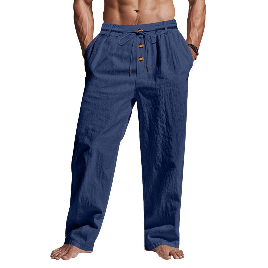 Men's Cotton-Linen Summer Straight-Leg -Color Casual Trousers