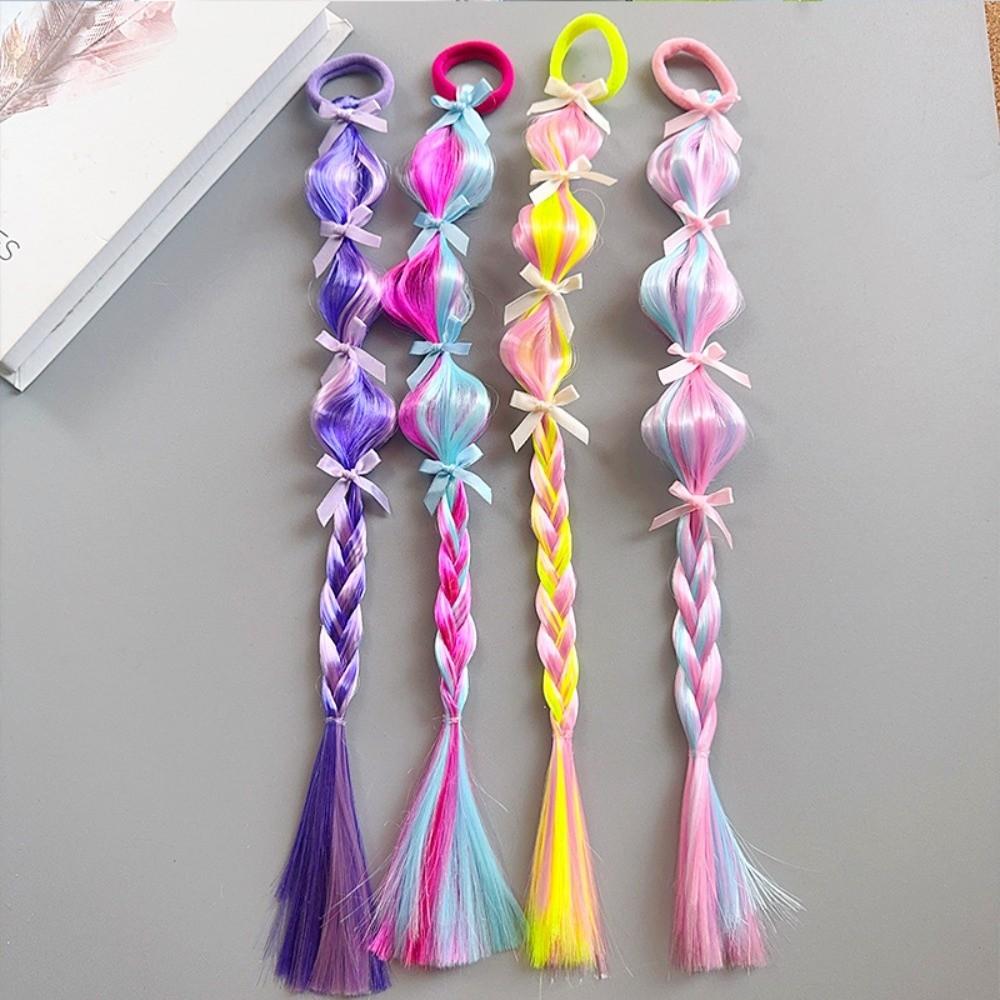 2Pcs Hair Extension Stage Painted Hair Ties Synthetic Girls Bow Wig Hairbands Party
