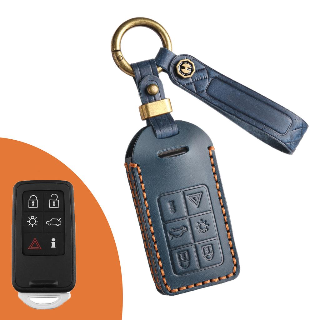 Crazy horse leather key cover is suitable for VOLVO Volvo car key case ring, genuine leather modified first layer cowhide