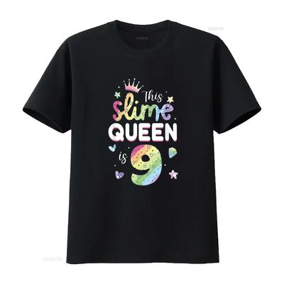 This Slime Queen Is 9 Year Old 9th Birthday T Shirt For Girls Womens Black Vintage Washed Unisex Top For Everyday Wear Soft
