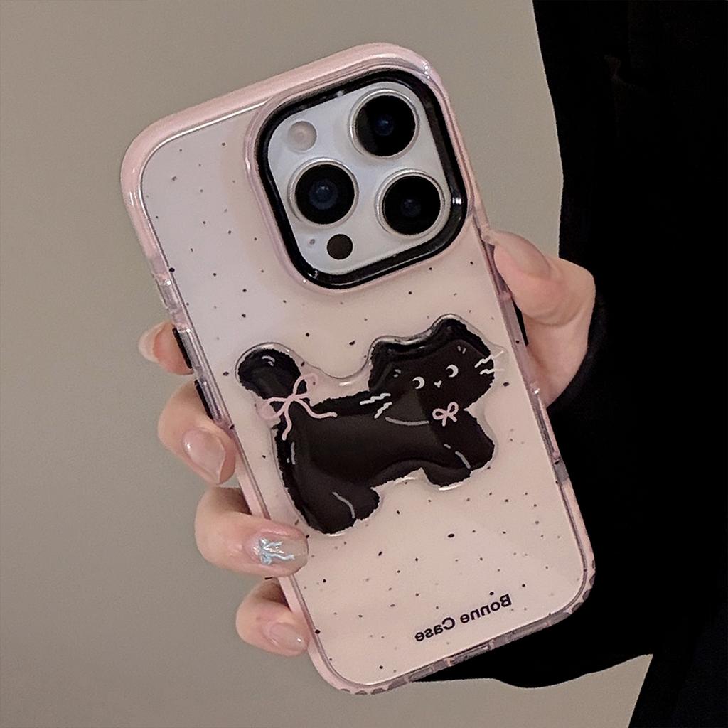 Black Pink Cartoon für IPhone15 für Apple 16pro Handyhülle Max 3D Katze Süß Cool 17