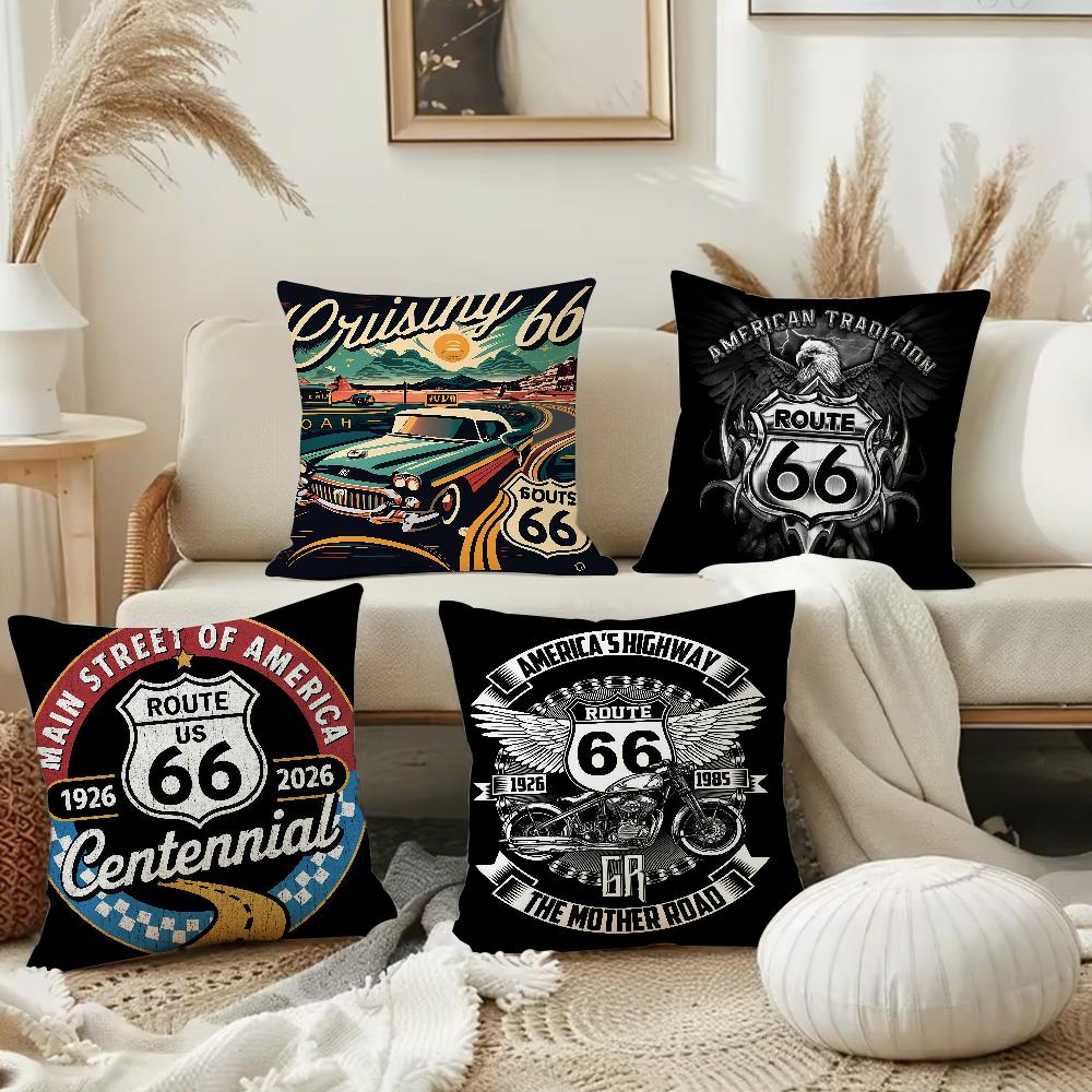 Fashion Us Route 66 Pillow Case Square Double-Sided Printing Sofa Cushion Cover Pillowcase Bedroom Bedside