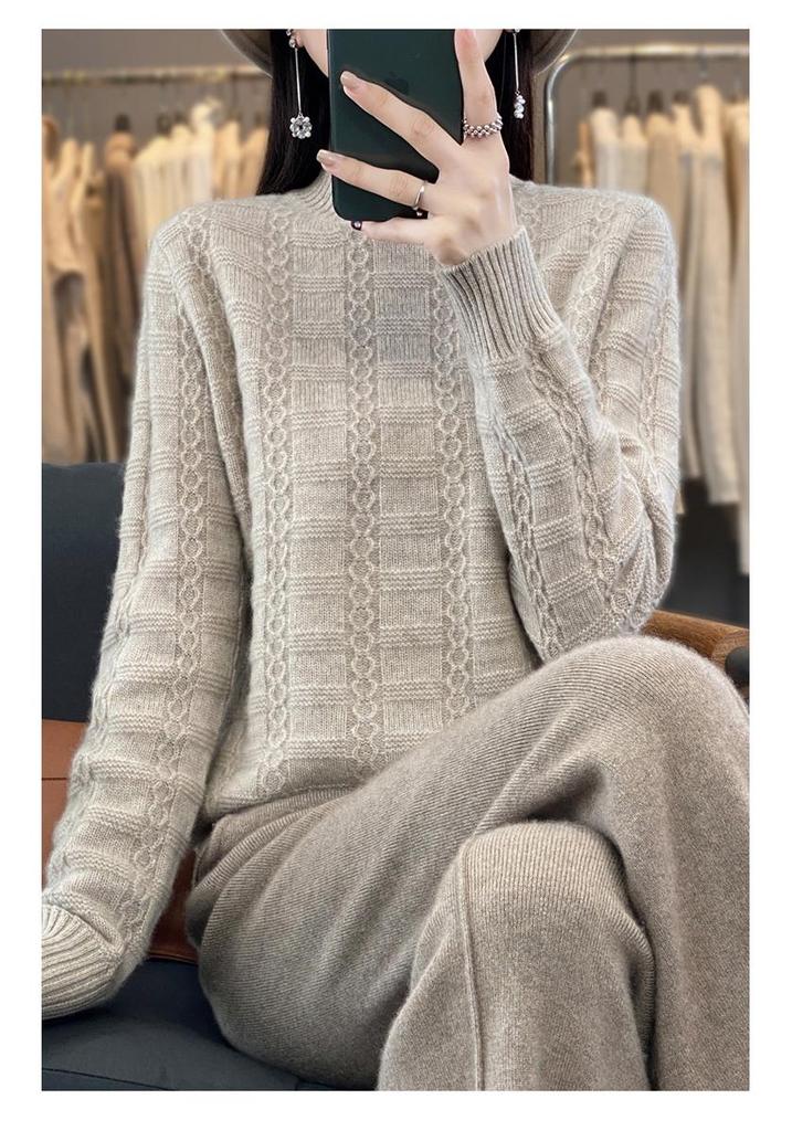 Women's Loose Thickened Mid-Neck Wool Knitwear - Autumn/Winter Long Sleeve Base Layer Sweater