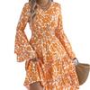 Women's Vintage Flared Sleeve Ruffled Waist Floral Midi Dress