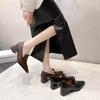 2025 New Black Commuter Comfortable Leather Shoes Women's Soft Leather High Heels Pointed Thick Heels Single Shoes Retro High Heels Autumn