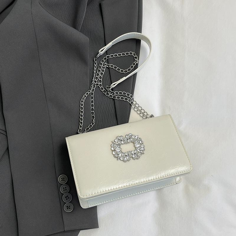 High-value diamond-encrusted small square bag for women's 2025 autumn new fashionable versatile textured chain shoulder messenger bag