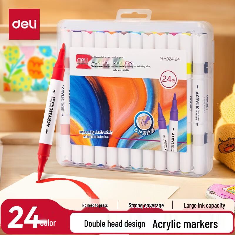 Deli 24-Color Double-Headed Acrylic Marker Pen Set