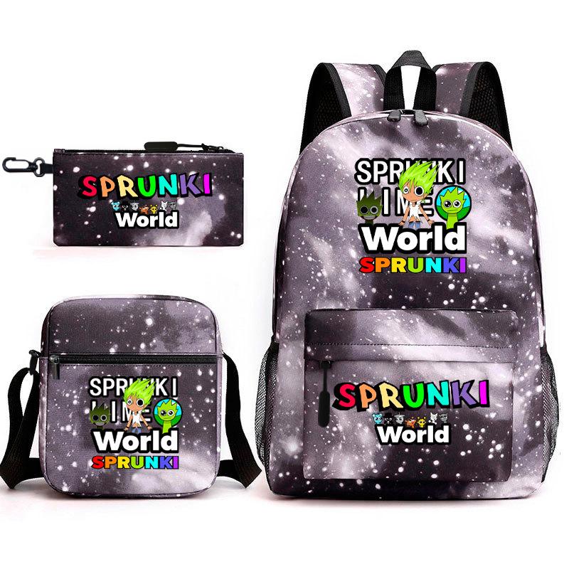 New rhythm box game merchandise primary school bag sprunki cartoon starry sky backpack 3-piece set D