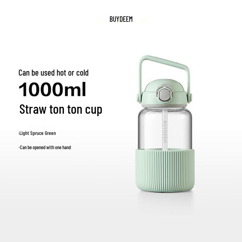 Buydeem Large Capacity Glass Water Bottle with Straw