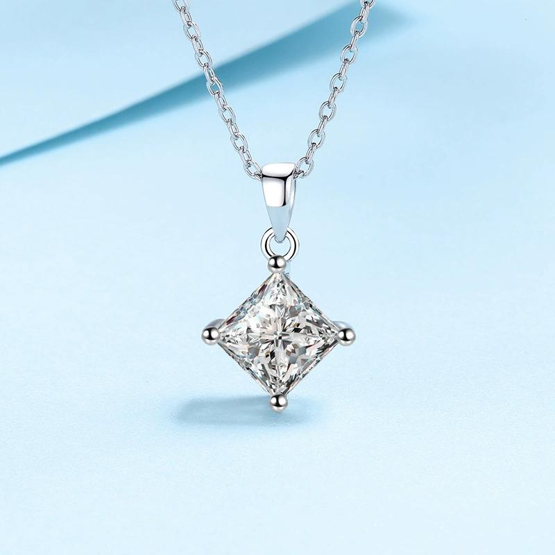 Tezzc Pricess Cut Moissanite Necklace For Women Lab Grown Diamond Pendant Necklace With certificate Silver Jewelry Wholesale