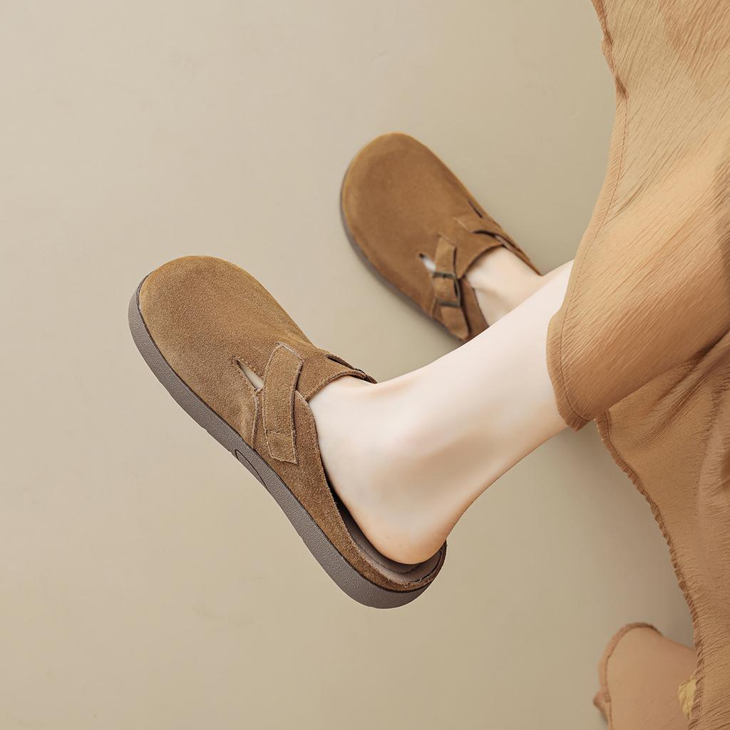 Thick-soled retro one-pedal outer wear bag head half slippers women's soft bottom