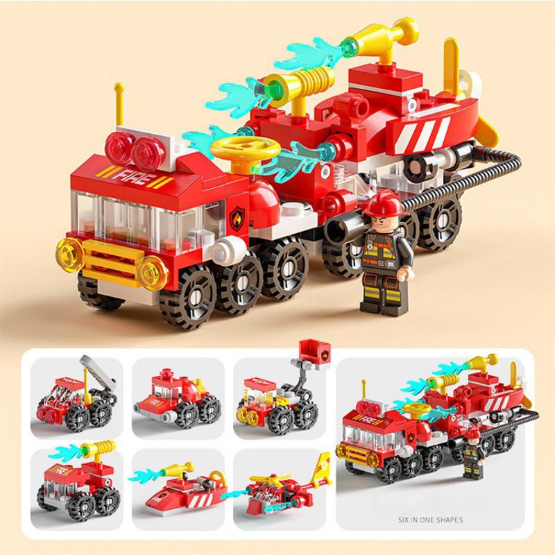 6 in 1 Mega City Building Set - Police Car, Fire Truck, Crane, Tank, Helicopter & More, Construction Engineering Toys Gift