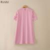 ZANZEA Women Casual Round Neck Short Sleeve Patchwork Lace Crochet Dress