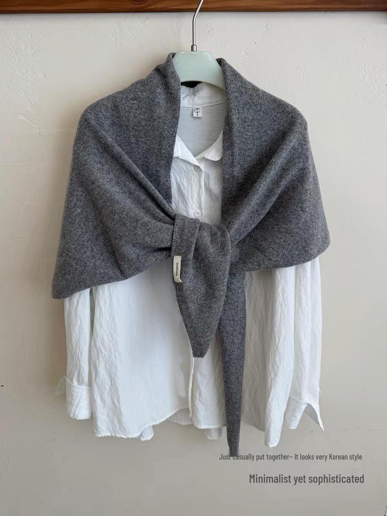 Women's 100% Wool Knit Triangular Scarf - Large Shawl for Autumn/Winter, Warm Outerwear, Neck Protector