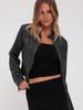 Giacca Moto Corta Vintage da Donna in Ecopelle con Zip e Collo Alto Cappotto Biker Corto Casual