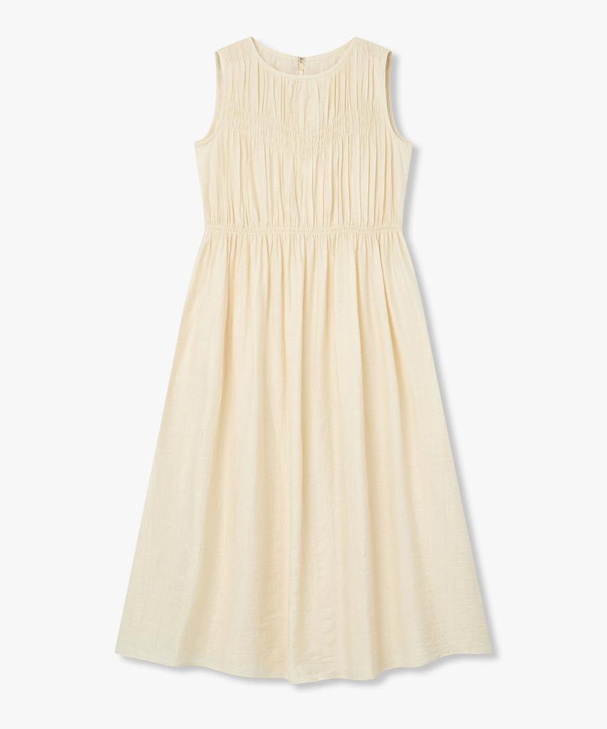 Bobeu Shirred Crinkle Sleeveless Dress_Yellowish Beige 7156237001