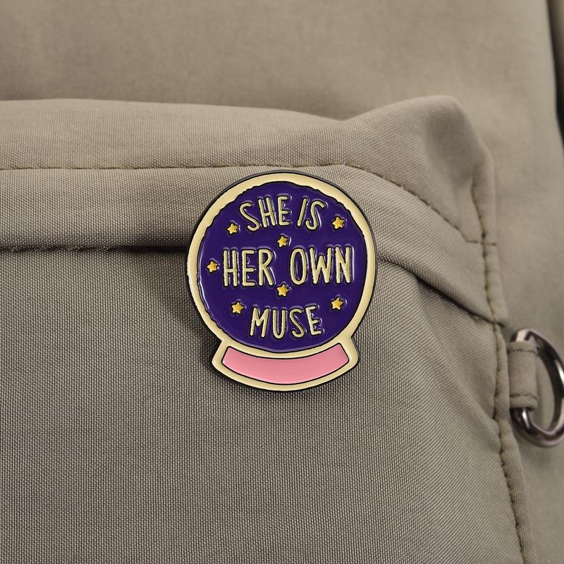 Magic Crystal Ball Enamel Pins I Creat My Own Future Brooches Lapel Badges She Is Her Own Muse Jewelry Gift for Kids Friends