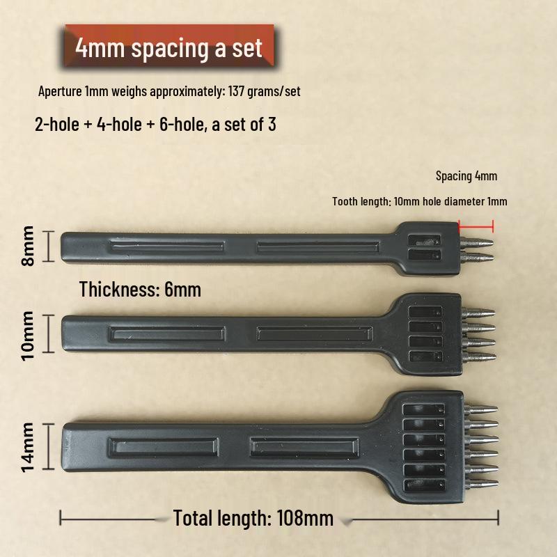 Black Round Hole Punch Set for DIY Leather Craft - 2, 4, 6 Holes