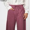 INCERUN Men Drawstring Elastic Waist Texture Pockets Casual Long Pants Trousers