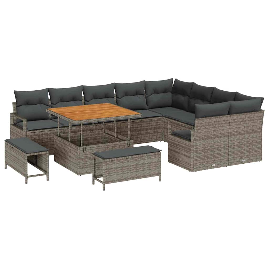 Garden Sofa Set with Cushions 12 Pcs Grey Poly Rattan