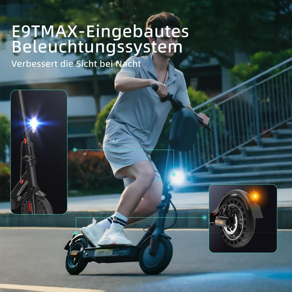 IScooter E9TMax ABE 20KM/H Monopattino Elettrico Intelligente Ruote da 10'' Motore da 500W Batteria da 36V10Ah E-Scooter Per Adulti Autonomia 40KM Con Controllo APP