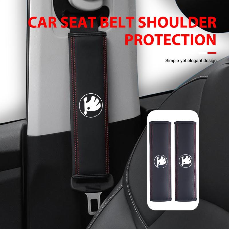 DECL5 Leather Car Seat Belt Cover Shoulder Pad Neck Protection For Skoda Kamiq MK3 Roomster Rapid Kodiaq Karoq Fabia Enyaq