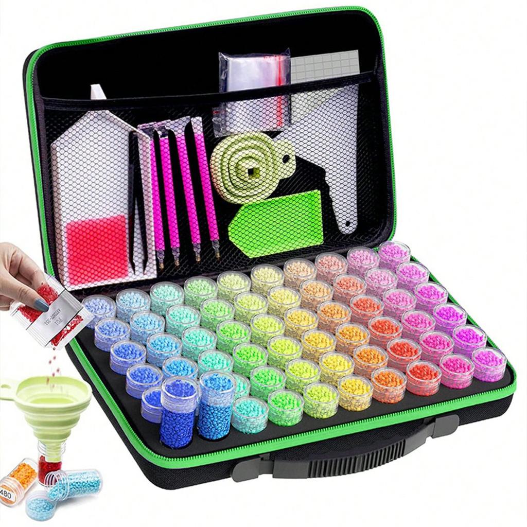 Diamond Painting Storage Box Container, 60-slot Bead Storage with 5D Diamond Art Accessories and Tool Kit Shockproof Jar Jewelry Bead Flash Rhinestone