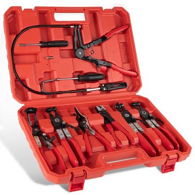 9PCS Long Handle Hose Clamp Pliers Set Fuel Pipe Spring Clamp Removal Tool Kit for Auto Repair Oil Water Hose Replacement