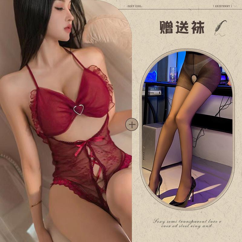 Sexy Lingerie Sexy Suspender Lace Temptation Hollow Open Onesie Hot