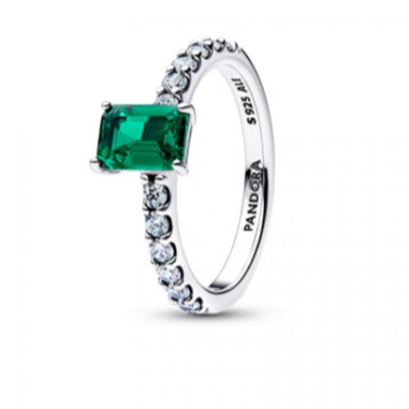 Pandora Rectangular Sparkling Green Halo Ring 194506c01
