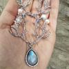 Forest Spirit Tree Branch Necklace With Moonstone And Silver Leaf Pendant For Women