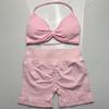 Women's Halter Neck Sports Bra and Shorts Set - Yoga Fitness One-Strap Design