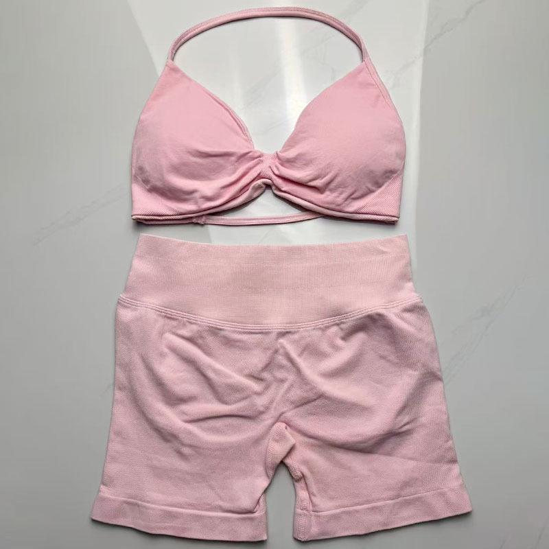 Women's Halter Neck Sports Bra and Shorts Set - Yoga Fitness One-Strap Design