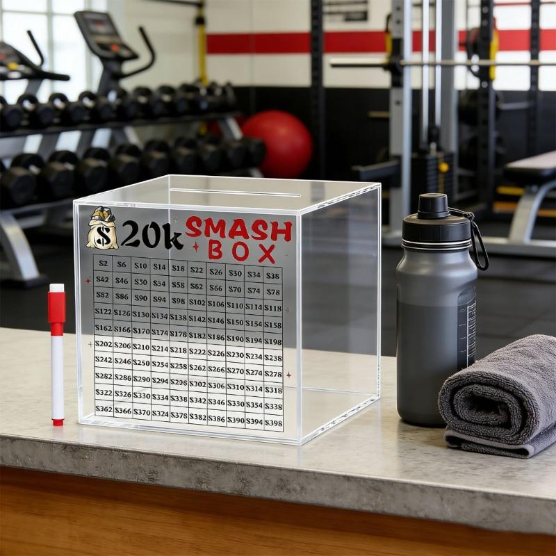 10K/20K Smash Box Money Saving Challenge,Clear Acrylic Piggy Banks Break To Open Cash Vaults,Cash and Coin Collection Box