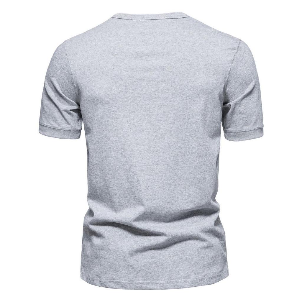 Men's Casual Short-Sleeve Henley T-Shirt: Solid Color, Loose Fit, Three-Button Collar