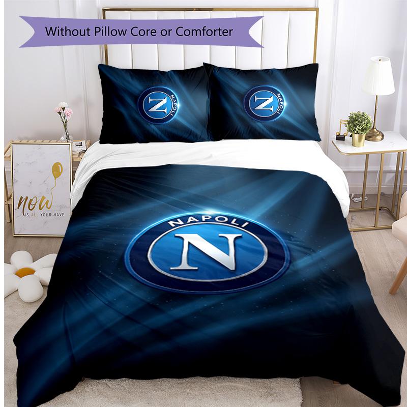 Set Lenzuola 3 Pezzi Stampato Napoli FC Traspirante Copripiumino con Federe Biancheria da Letto Decorativa per Camera da Letto Casa