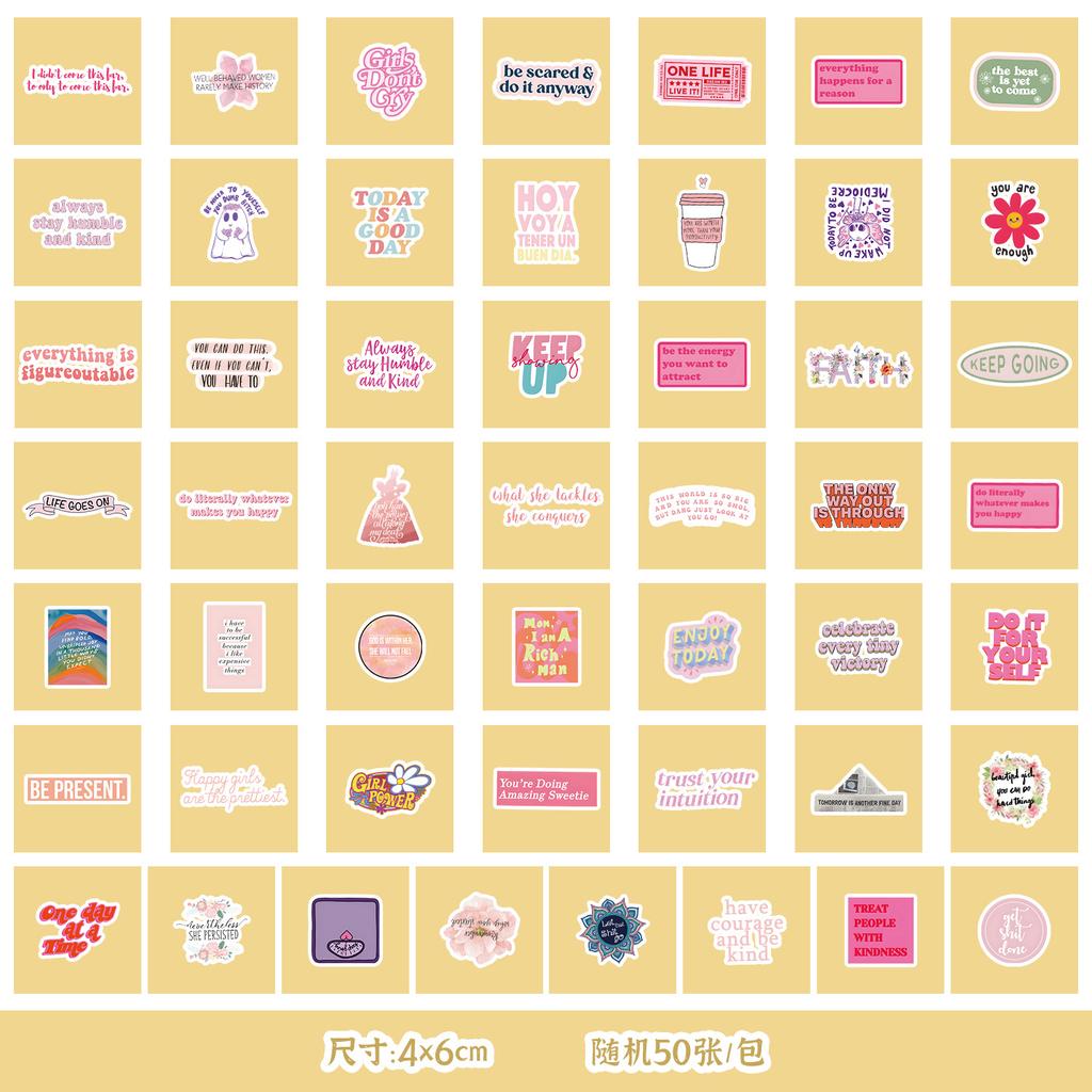50 Pink Text Graffiti Stickers Mobile Phone Water Cup Waterproof Decorative Stickers Children's Hand Note Stickers