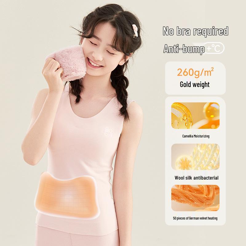 

Girls Fleece-Lined Warm Winter Vest with Chest Pads - Seamless, Thick Wool Underwear for Medium & Large Children