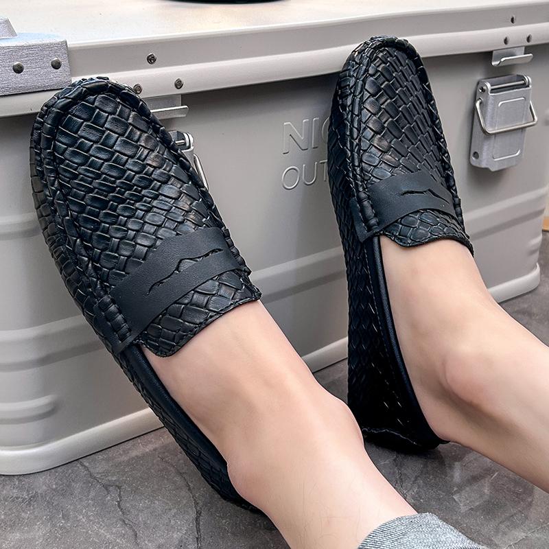 Herren Mokassins Loafer Fahrschuhe Komfort Leder Flats Lässige Slipper Übergröße Farbe Blau Erbsenschuhe Übergröße