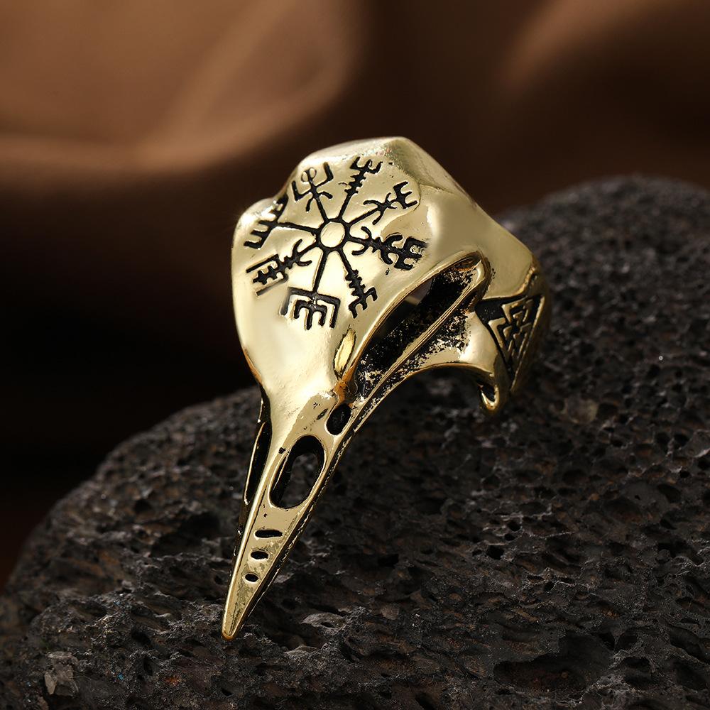 Retro Krähenkopf Ring Herren Ehrfurcht Mann Rune Öffnung Einfach Tier Vogel Totenkopf Ring