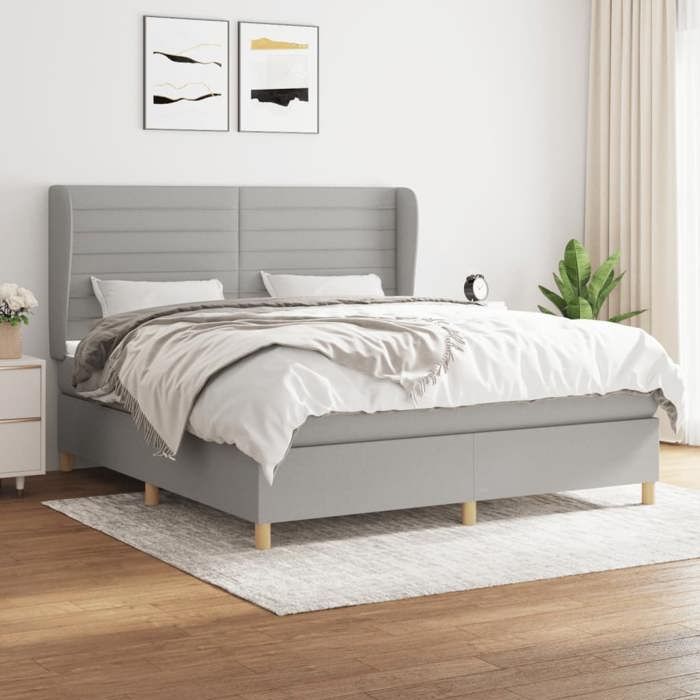 3128613 vidaXL Lit à sommier tapissier avec matelas Gris clair 160x200cm Tissu