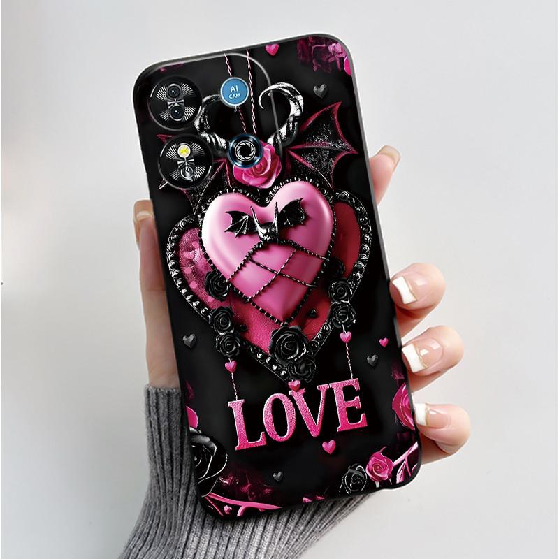 For Oukitel C57S C57 Pro Plus Ultra Case BLU J12 Back Cover Cute Love Heart Rabbit Black TPU Soft Silicone Protective Phone Case