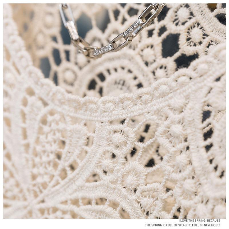 Elegante Blusa de Encaje de Punto Crochet para Mujer Vintage Calada Manga Tres Cuartos Camisas Casuales Sueltas Mujer Verano Ajustada Moda Blusas Tops 3412